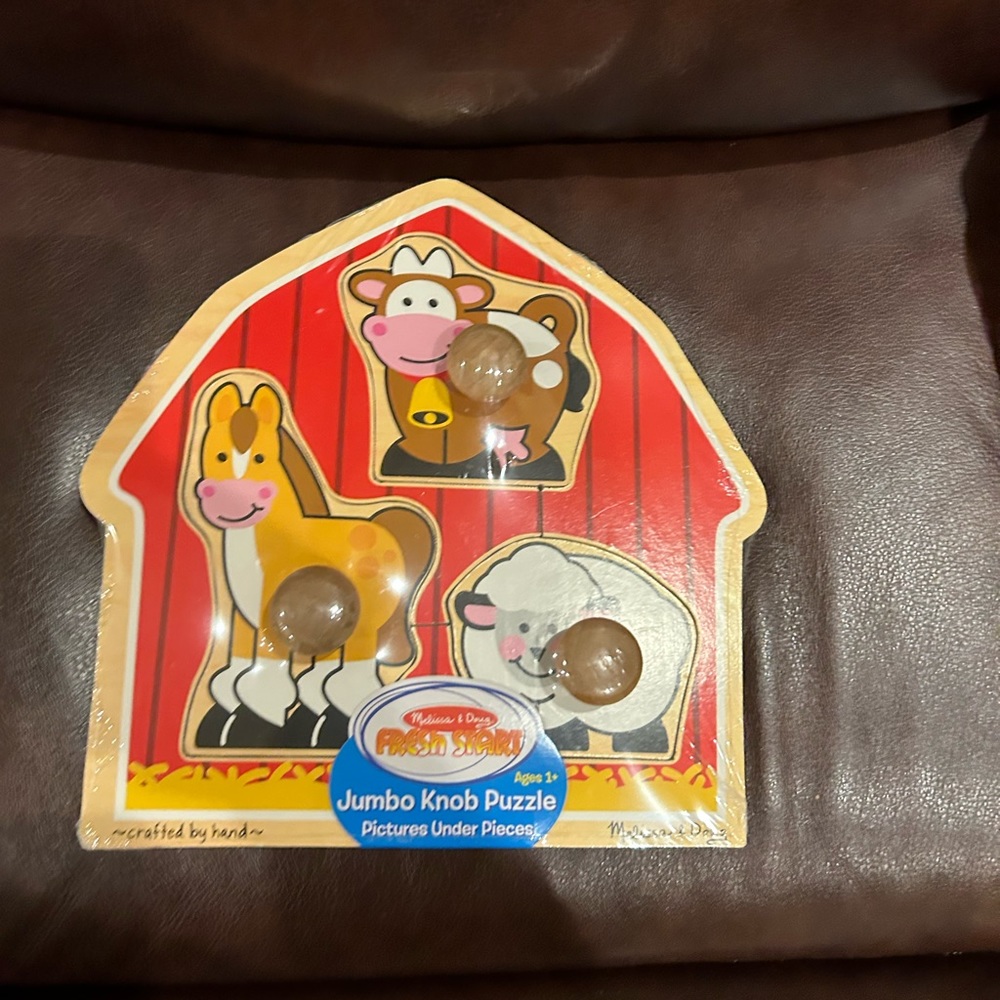 Melissa & Doug Jumbo Knob Puzzle Barnyard Animals Easy Grasp Wooden 3 Pieces New
